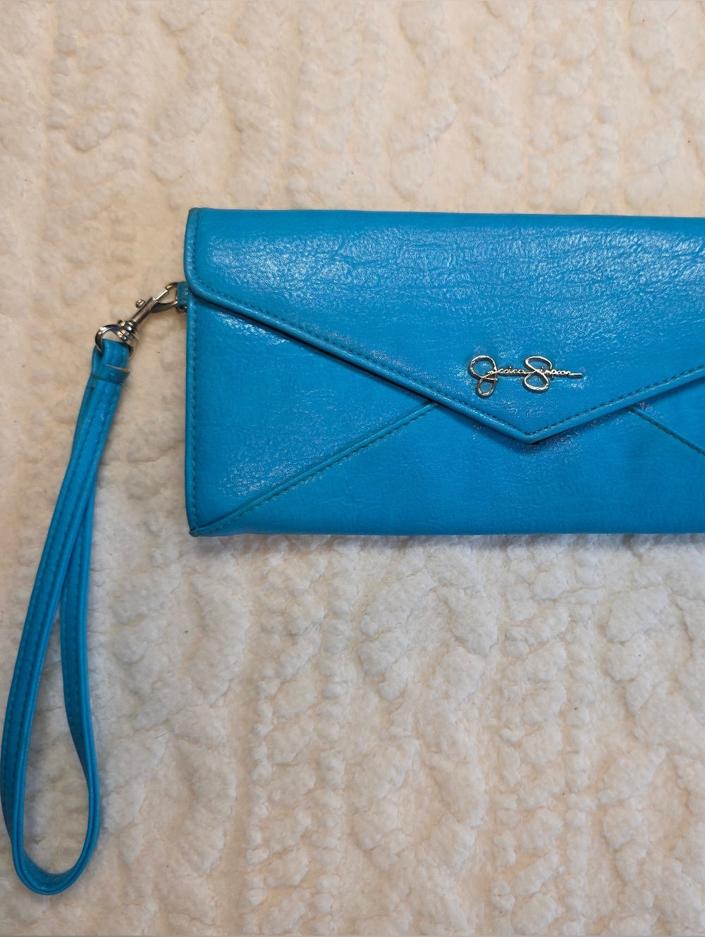 Blue Faux Leather Envelope Wristlet Wallet Clutch Organizer Jessica Simpson